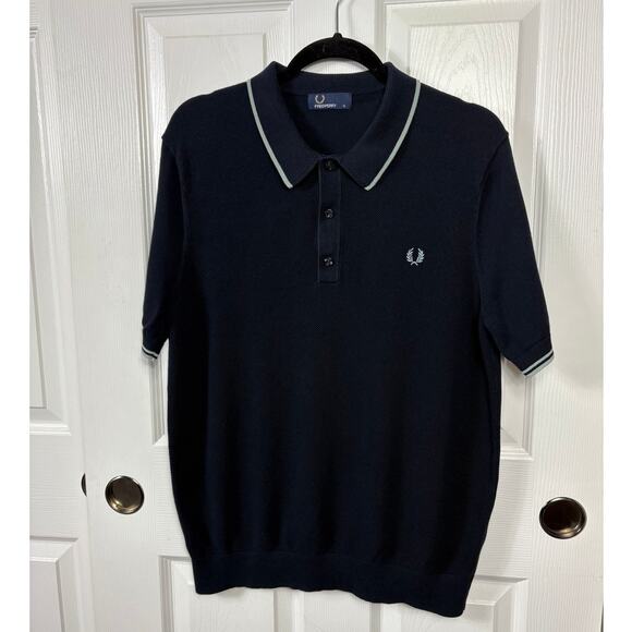 Fred Perry Knitted Tip Polo Shirt in Blue Granite XL Short Sleeve 100% Cotton - Picture 3 of 10